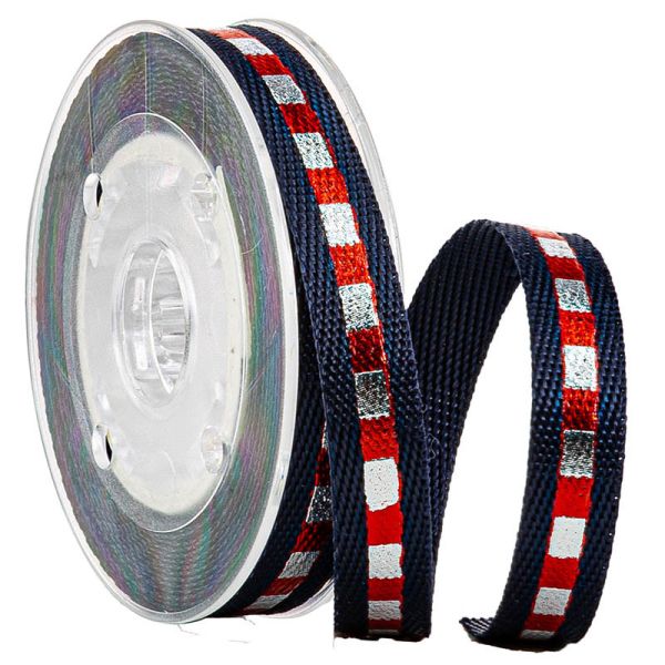 Navy Shinny Gold & Navy Lines 1cm Print Webbing Tape
