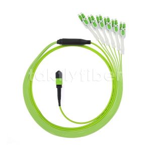 12F MPO To 6 LC DX Uniboot OM5 Fiber Optic Patch Cable , Lime Green LSZH Jacket