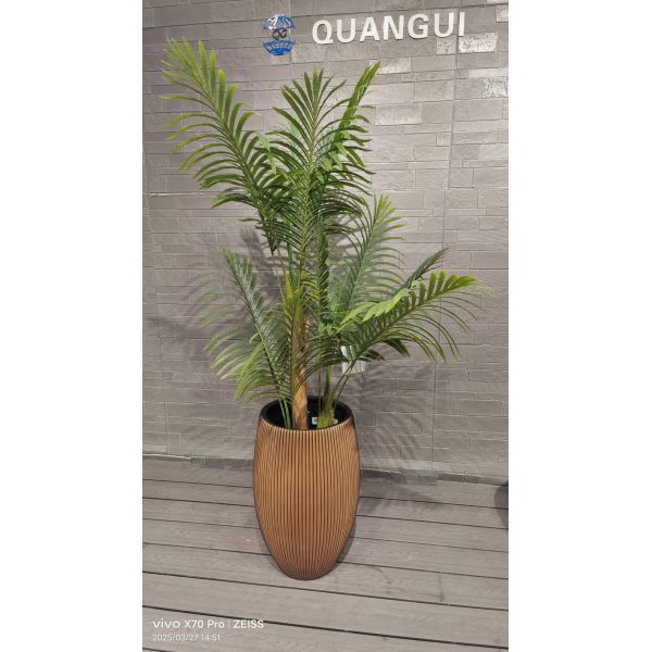 Tall Golden- Brown Hue Stripe Round Fiber Clay Planter Home Deluxe Decoration Project