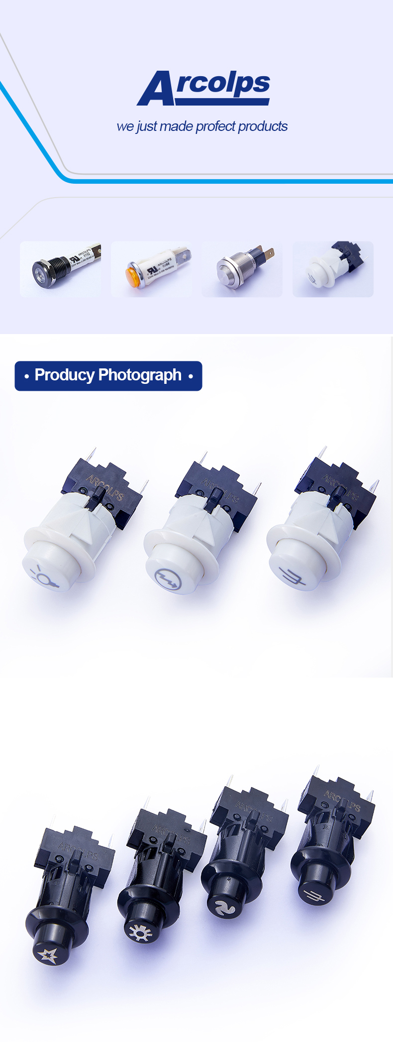 Miniature Push Button Switch 10A 250V Low Profile For PCB Electronic Assemblies