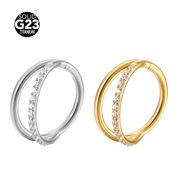 Buy Double Layers Titanium Nose Jewelry Earring Piercing Nose Ring Gold F136 Hinged Segment at wholesale prices