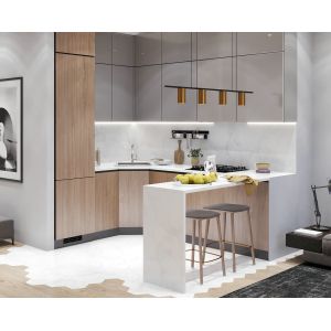 Classic Wood Kitchen Cabinet Customized Wood Grain Villa Kitchen Cabinet