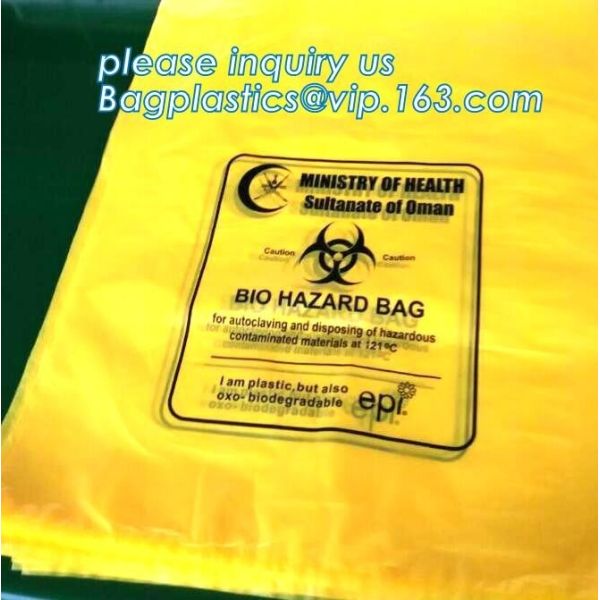 Biohazardous Bags with Custom Printed for Laboratory Used, disposable Polypropyl