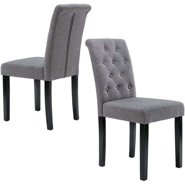 Button Tufted Upholstered Kitchen Chairs Fabric Dining Room With Solid Wood Legs