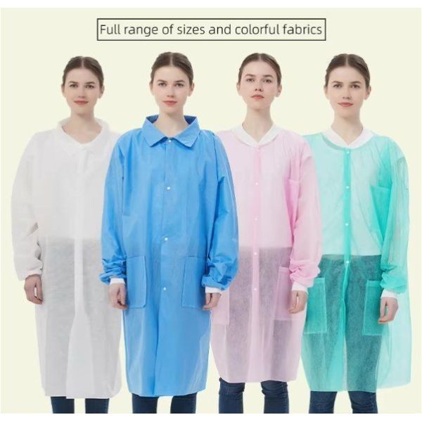 Unisex Protective Polypropylene Nonwoven PP SMS Disposable Lab Coat for Medical