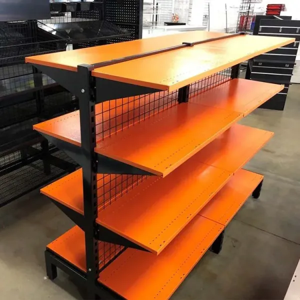 Factory Custom Blue Double Sided Supermarket Shelves Double Sided Mesh Gondola