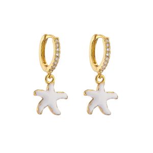Starfish Rhinestone Hoop Earrings Zircon Enamel Gold Plated Jewelry