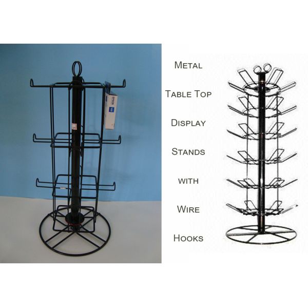 Rotating Spinner Metal Table Top Display Stands With 12 Hooks 3 Tiers Square