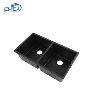 Rectangular Black Color Double Bowl Under Mount Granite Kitchen Sink