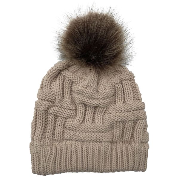Removable Fur Pom Plain Cashmere Cap