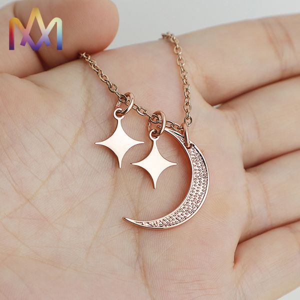 Boho Style Hypoallergenic Moon And Star Pendant Necklaces With 55CM Chain