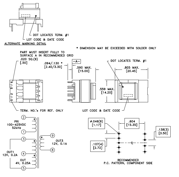 Through-hole SMPS Flyback Transformer for Metering 750343140