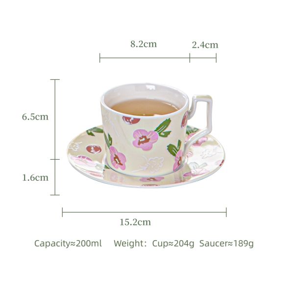 Hand-Painted Flower Design 200ml Classic Retro Porcelain Coffee Cup And Saucer Set For Tea Parties