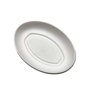 China Oval 262.5x197x20.1mm Biodegradable Sugarcane Bagasse Plates on sale