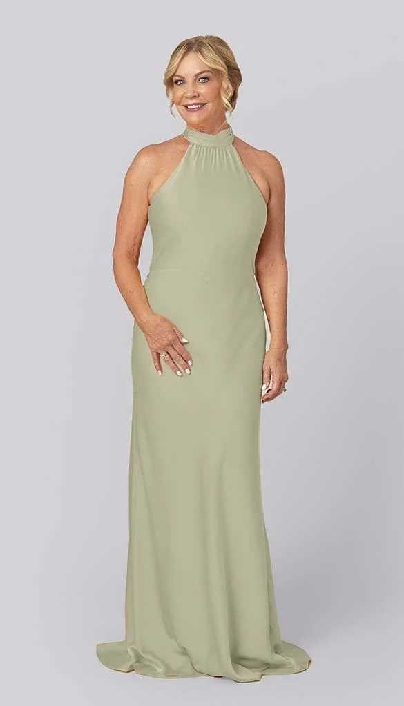 Sexy Sleeveless Customized Sweep Train Keyhole Back Halter Zipper Black Satin Mother Of The Bride Dress