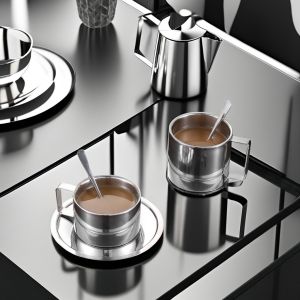 Quality 304 Stainless Steel Ceramic Coffee Cup Set with Durable Reusable Spoon Tray and Milk Mug for sale