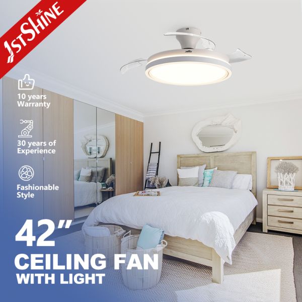 42-Inch Retractable Ceiling Fan Light with 10-Year Motor Warranty and Dimmable