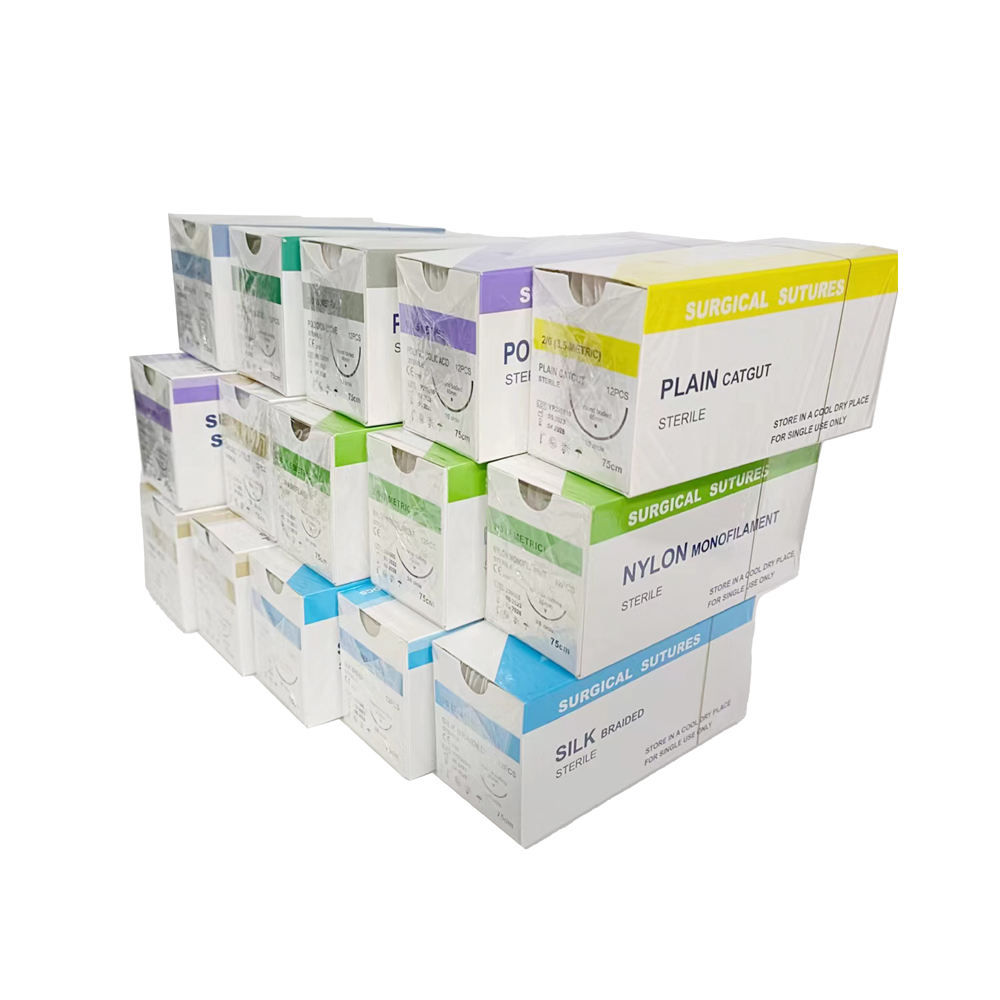 Veterinary Animal Hospital PDO Chromic Catgut Silk Nylon PGA 910 75cm Surgical Sutures With Sterile Needle Dog cat Pet Animal