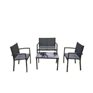 4 PCS Bistro Table And Chairs Rattan Outdoor Casual Chairs Side Table Balcony