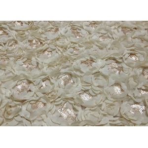 Romantic Champagne Rosette Sequin Lace Fabric , Nylon Bridal Mesh Fabric