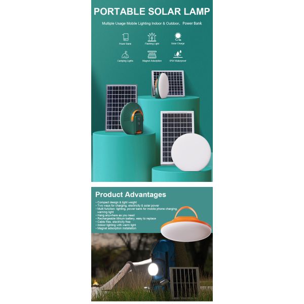 Rechargeable Solar LED Lamp Portable 12W Solar Tent Lights