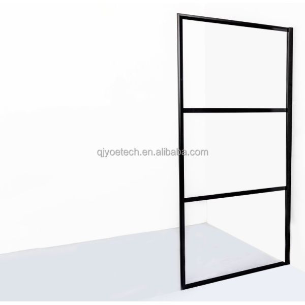 Buy Flat Tempered Glass French Door Fixed Shower Screen with Elegant Design and Black Grids at wholesale prices