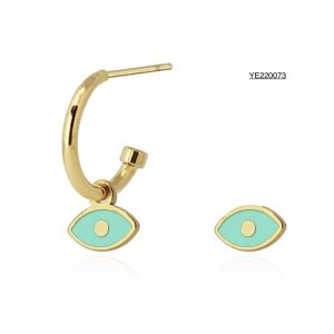 China Unique Delicate Stainless Steel Gold Earrings Green Pink Eye Epoxy Earrings on sale