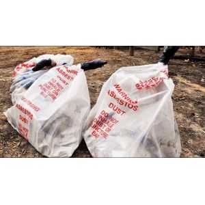 Asbestos Removal, Disposable plastic yellow poly asbestos warning printed burial