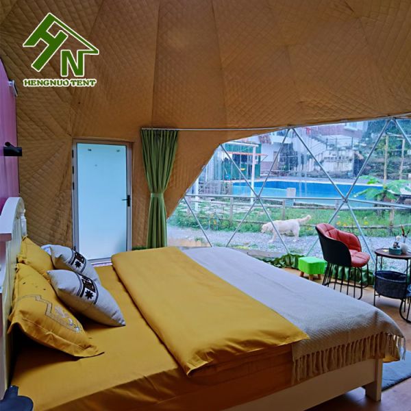 Heat Insulated Geodesic Dome Glass Door 6m Glamping Tourism Tent