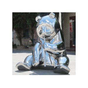 Contemporary Mirror Stainless Steel Bear Sculpture 55cm Height