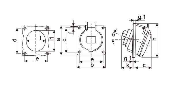 Inclination 32 Amp Outdoor Socket , 288g / Pc Weight Industrial Socket 32 Amp 5 Pin