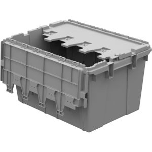 Efficient Foldable Turnover Plastic Crate Attached Lid Solid Moving Storage Bin