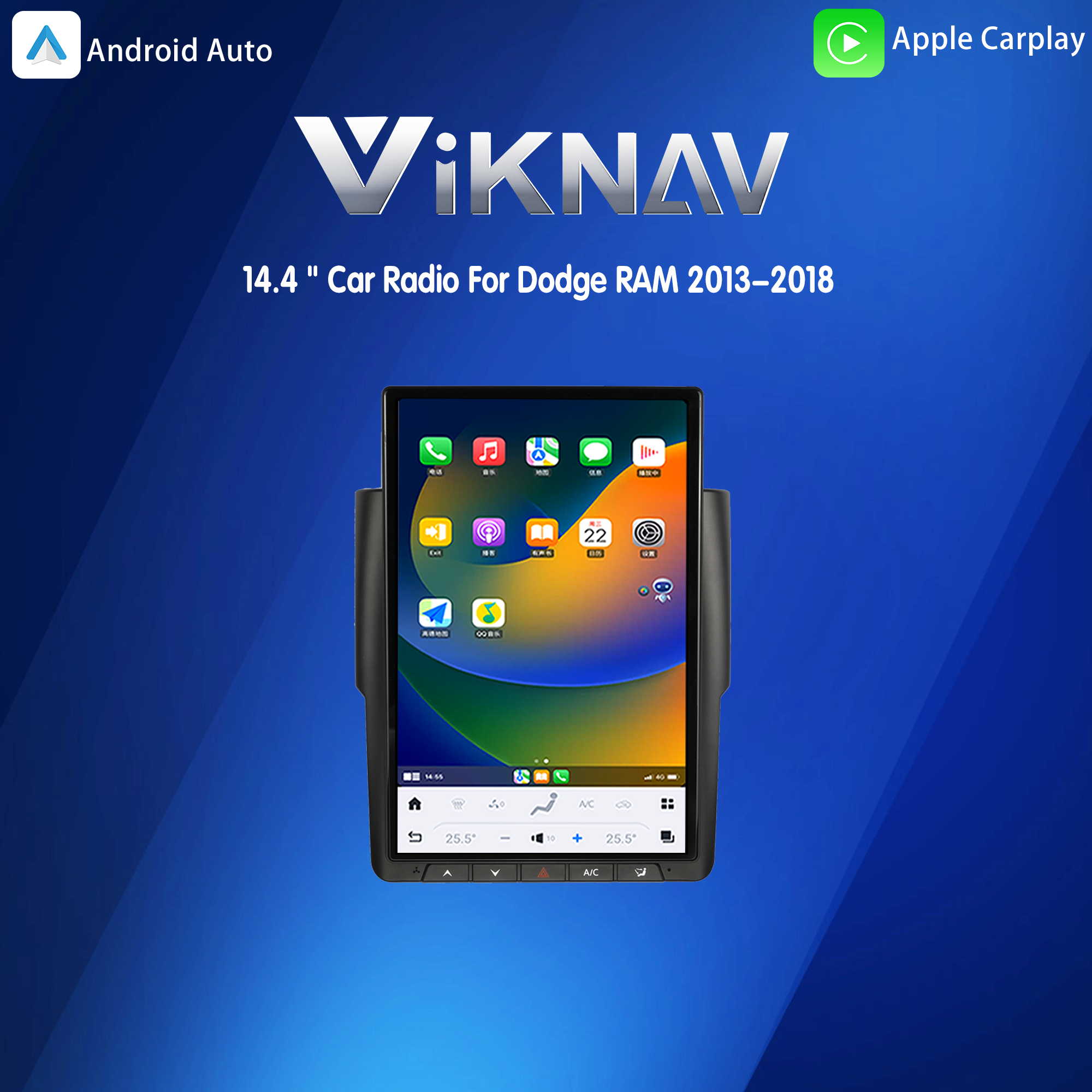 Quality VIKNAV 14.4 &quot; Car Radio For Dodge RAM 2013-2018 Wireless Carplay Android for sale