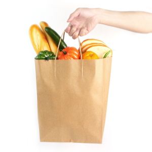 China Grocery Paper Bags For Vegetables Biodegradable Greaseproof Kraft Material on sale
