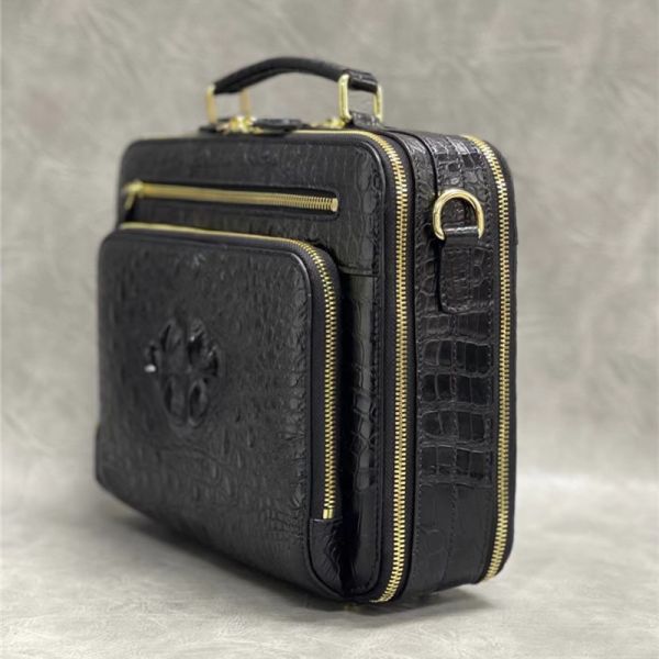 Exotic Alligator Leather Zipper Closure Men's Portfolio Bag Working Briefcase Genuine Crocodile Skin Male Handbag