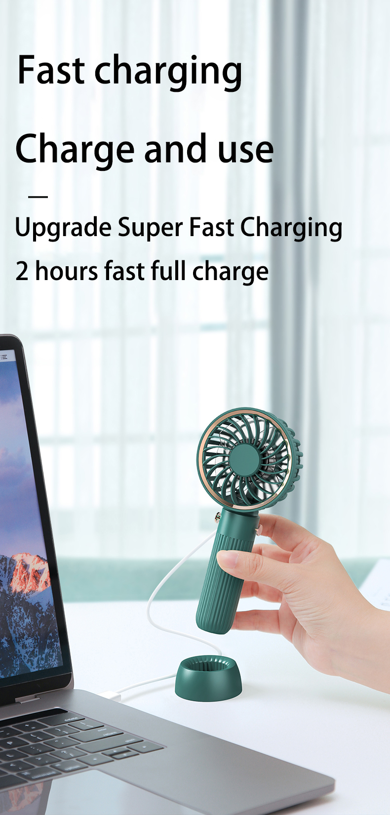 Battery Rechargeable Wireless Fan Handheld Cooler USB Portable Low Noise Personal Office Travel Mini Fan