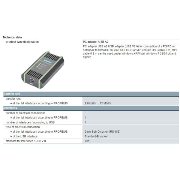 6GK1571-0BA00-0AA0 Siemens PC Adapter USB A2 USB Adapter Brand