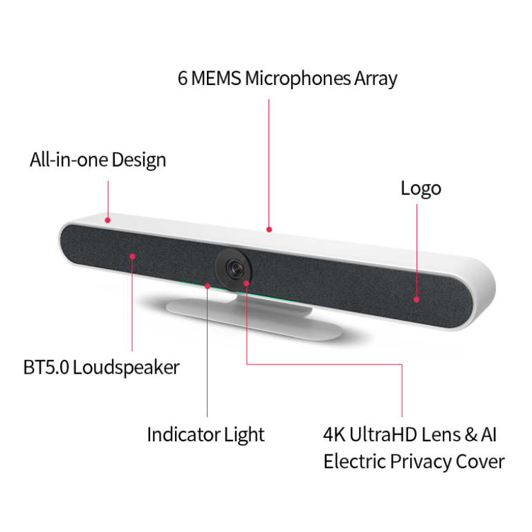 Black DP-M1300 USB 4K All-in-One AI Video Bar for Audio Video Conference Room Sound Bar