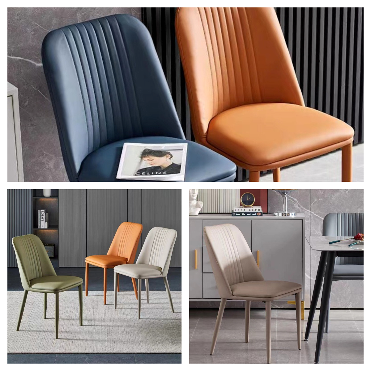 Unique Sturdy Modern Dining Chairs With Metal Legs Blue Leather Visually Striking