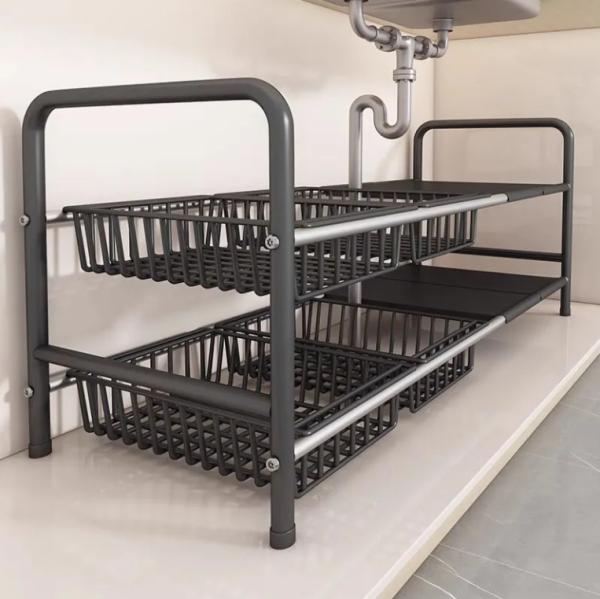 Buy Under-Sink Storage Rack with Telescopic Range 50-86cm and 5cm Adjustable Layer Height in Scientific 2-layer Design at wholesale prices