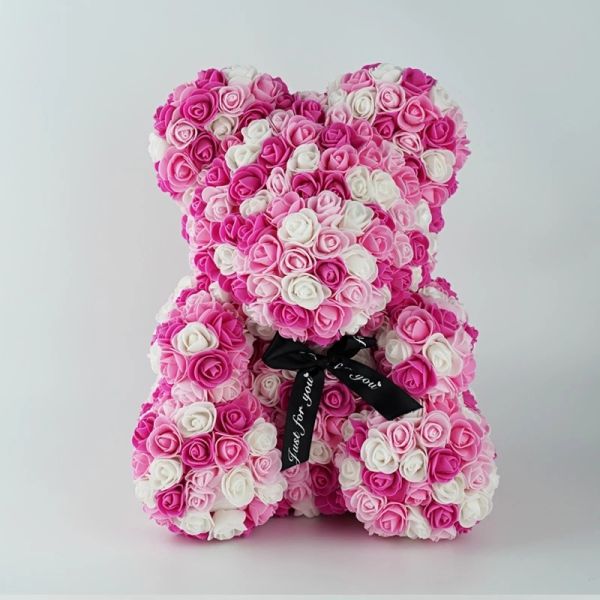 Factory Export Direct 40cm Multicolor Rose Bear Custom Rainbow Rose Bear