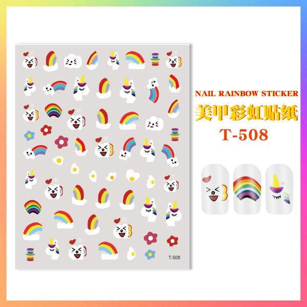 Summer Rainbow Cartoon Style 2D Stickers with Adhesive Backing in Multicolor Pattern