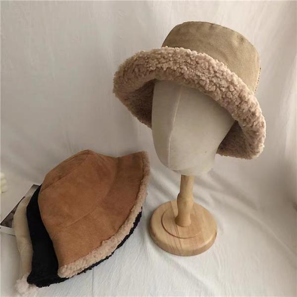 Custom Fall Winter New Fisherman's Corduroy Bucket Hat Custom Thickened Lamb Wool Japanese Fashion Warm Street Basin Hat Cap