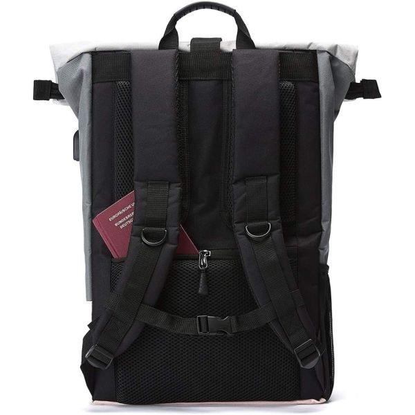 Recycled Waterproof Roll Top Backpack 17.7 Inch Casual Roll Top Travel Backpack