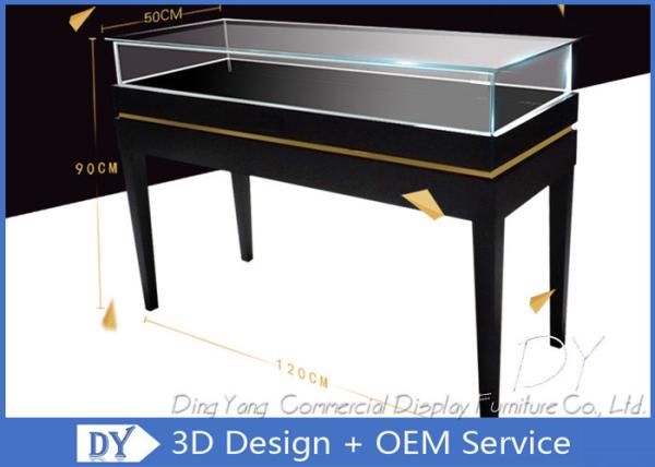 Fashion Custom Glass Display Cases / Glossy Black Wooden Exhibition Display