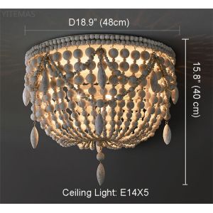 Vintage White Wood beaded chandelier for the kitchen foyer chandelier(WH-CI-149)