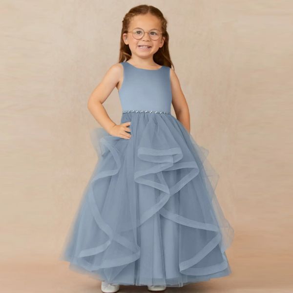 Beautiful Girl Kids Dress Blue Tulle OEM ODM Baby Flower Girl Dresses Sleeveless