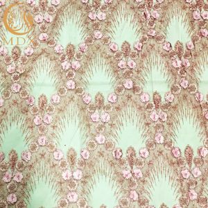 Pink 3D Flower Embroidered Lace Fabric For Wedding Dresses