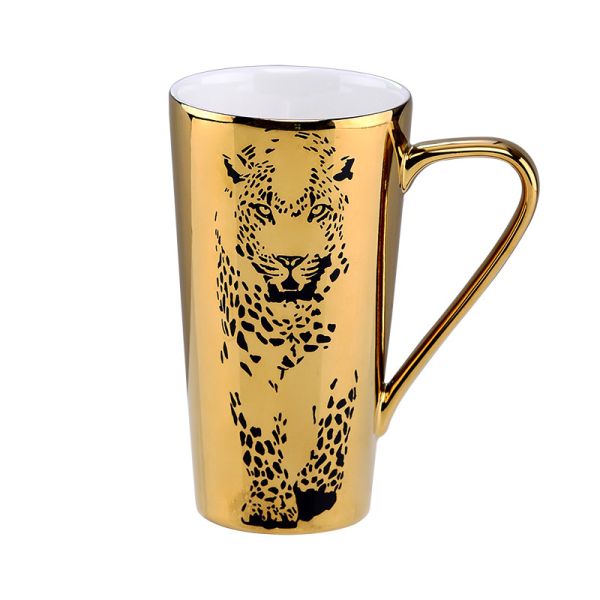 Buy 480CC Leopard Decal Gold Coffee Mug Electroplating at wholesale prices