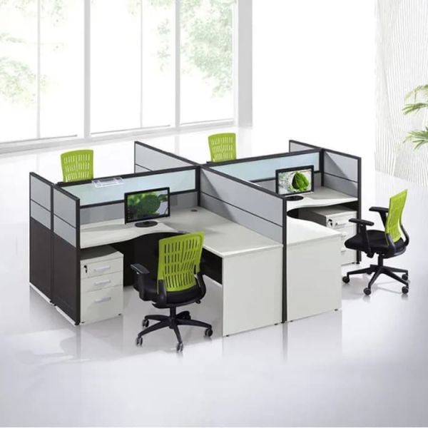 ISO Modular Four Person Workstation Desk Glass Panel Black Wooden